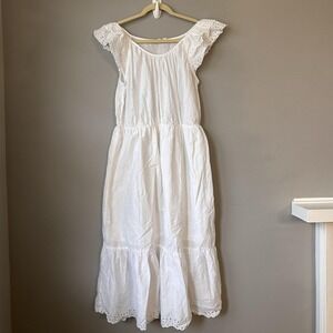 Gap Dress Womens Small White Eyelet Lace Midi Ruffle Flutter Sleeve Sundress